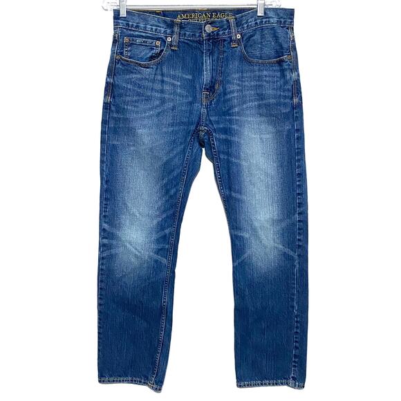 American Eagle Vintage 1977 Slim Straight Jeans Mens 31 x 30 Whiskered Cotton - Picture 1 of 11